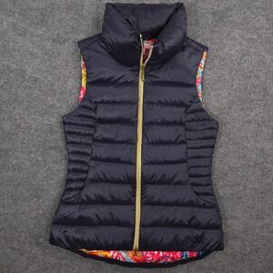 Lilly Pulitzer Vest Womens S Navy Allie Packable Down Puffer Quilted Gold Zipper